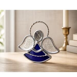 Vintage Handmade Stained Blue Glass Suncatcher